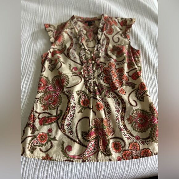 Tommy Hilfiger Women’s Paisley Red Sleeveless Ruffled Top Size Small 100% Cotton - Picture 7 of 10